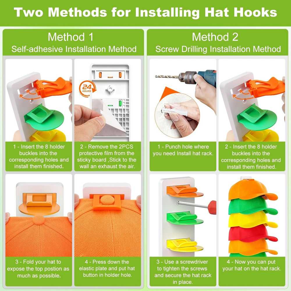 2 Pack Hat Organizer for Baseball Caps Strong Adhesive Hat Rack for Wall Multila