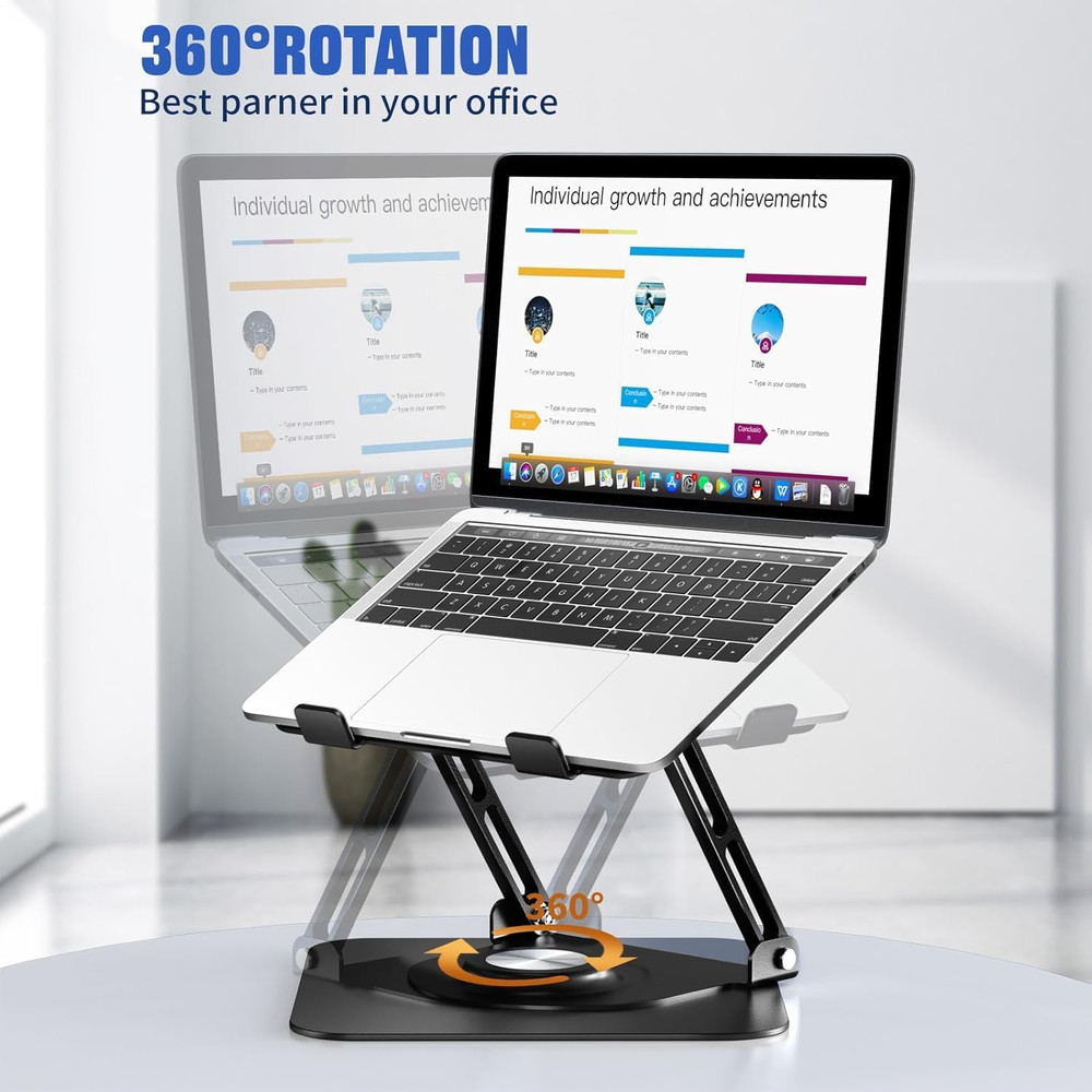 Laptop Stand for Desk, Adjustable Computer Stand with 360° Rotating Base, Ergono