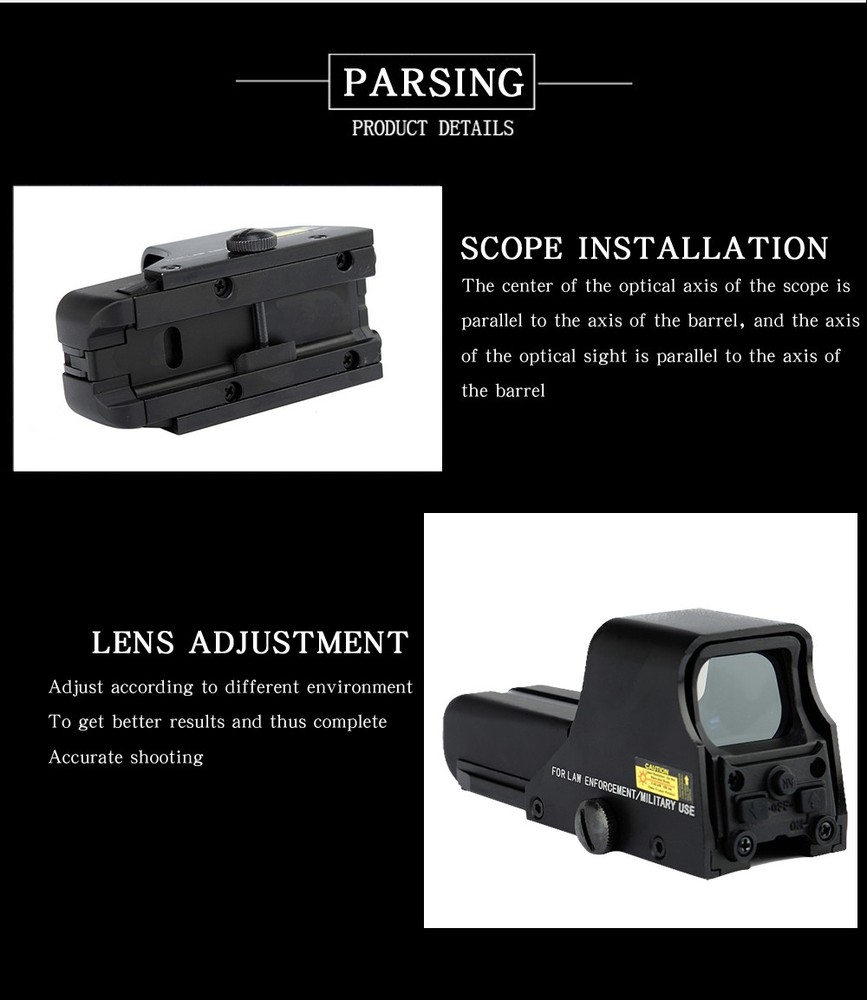 ANS Tactical Holographic Reflex Sight Red Green Dot Light Adjustable AA Battery