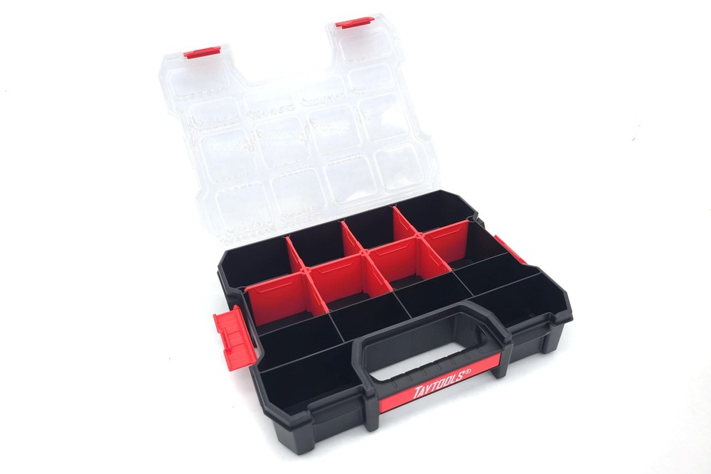 Taytools 14 Compartment Medium Parts Organizer Box - Dual Latch Portable Tool...