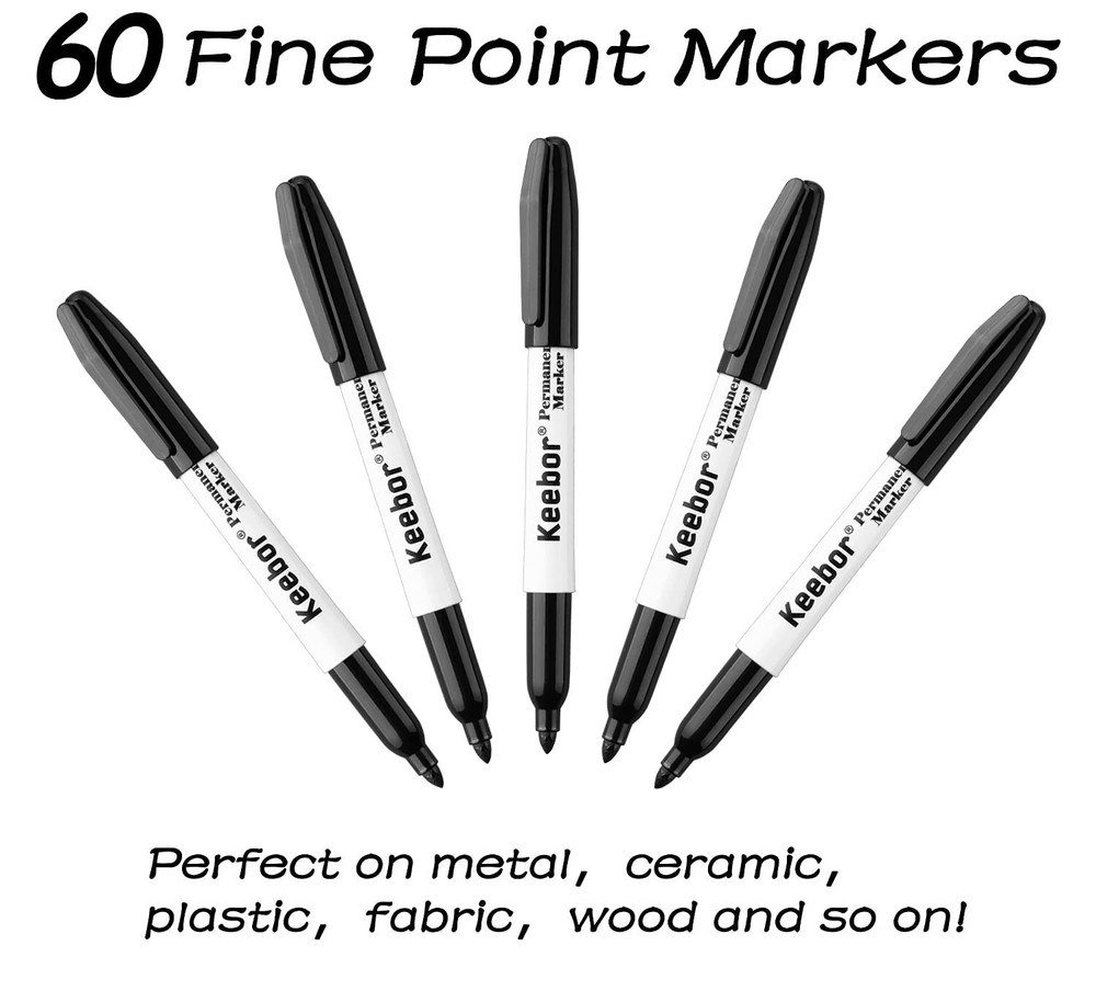 60-Pack Black Permanent Markers Fine Tip Quick Drying Fade Resistant Set