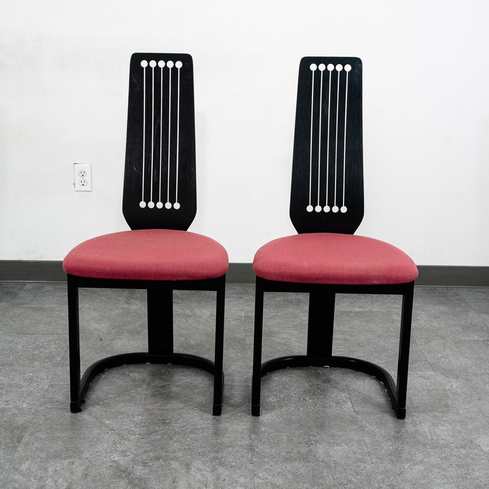 Mid Century Danish Modern Dining Chairs 2 Post Modern Black Memphis Ebonized Pr