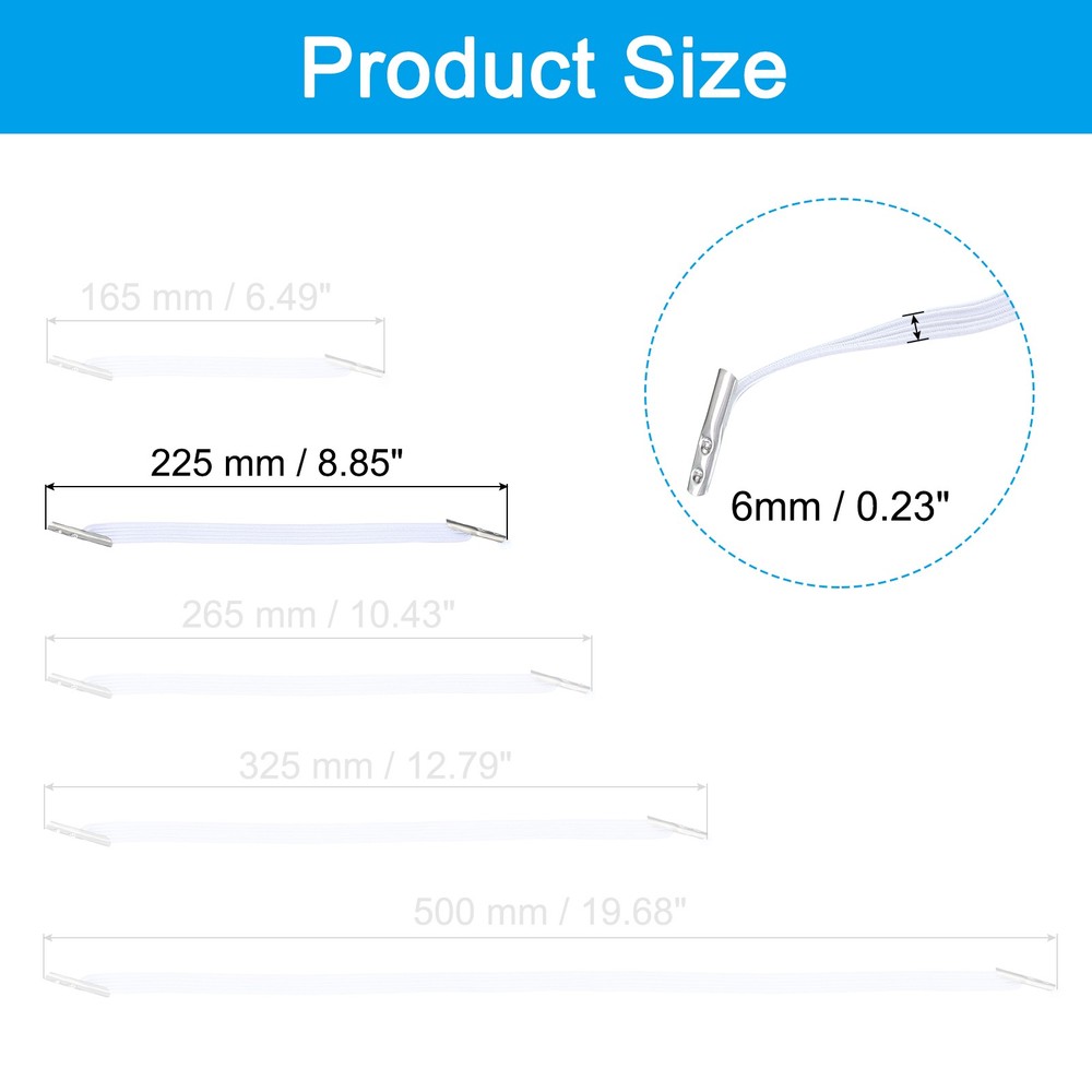 50 Pcs 8.8" Elastic Barbed Cord 6mm Loop Stretch Flat String with Barb, White