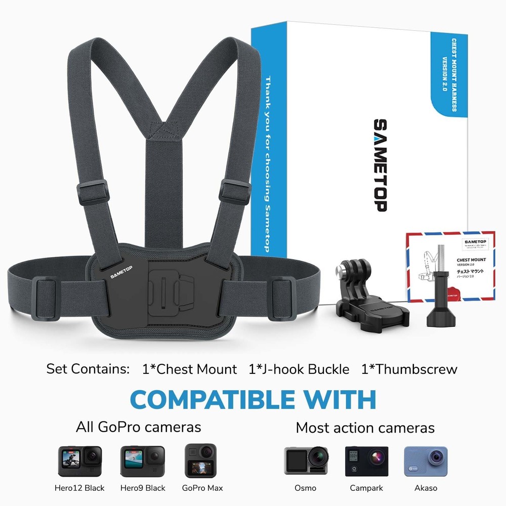 Sametop Chest Mount Harness Strap Body Chesty Compatible Grey-Black