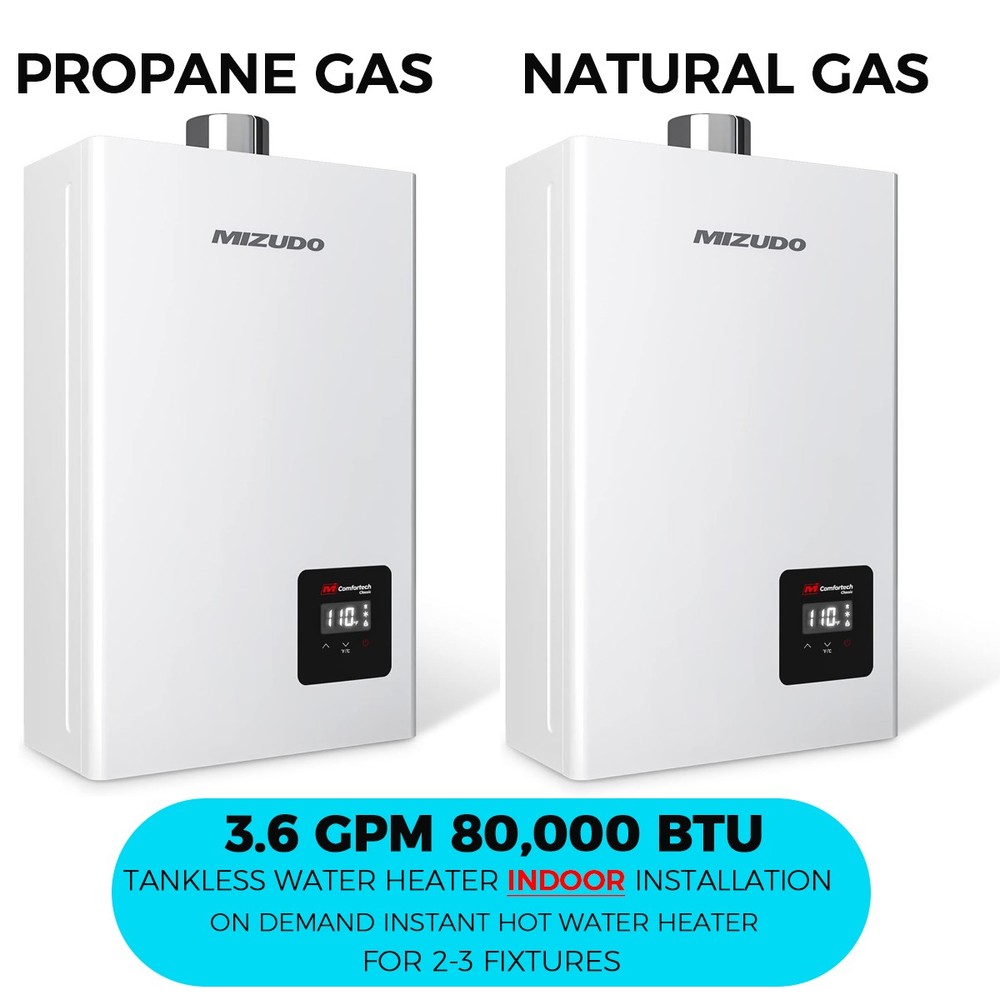 3.6 GPM 80,000 BTU Tankless Water Heater Propane/Natrual Gas Instant Hot Water