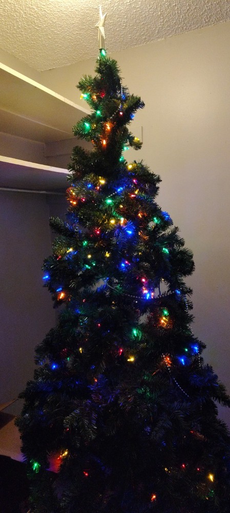 7 ft Artificial Pre-Lighted Christmas Tree Green Multicolor Lights