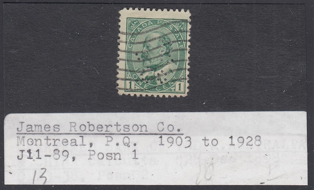 Canada #89 Used Perfin "JAMES ROBERTSON CO."