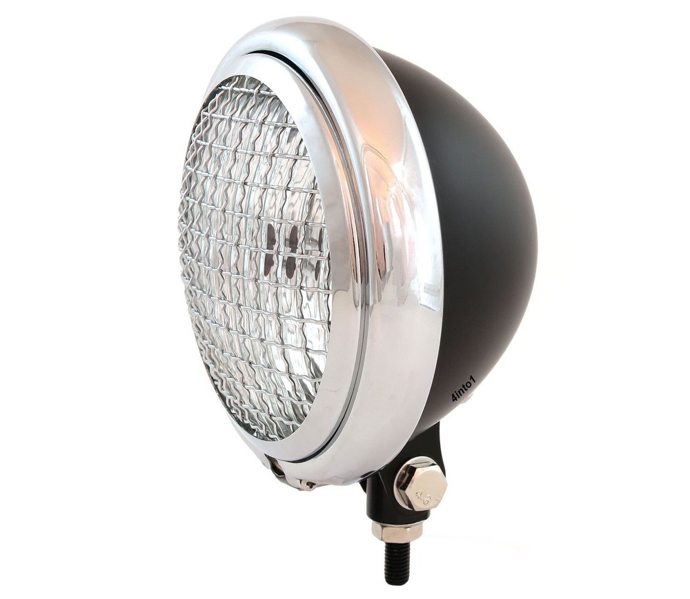 5.75" Motorcycle Bottom Mount Headlight w/ Grill - Matte Black Chrome