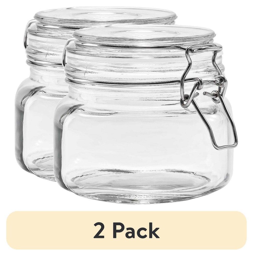 (2 pack)  Glass 17 oz Lock Lid Storage Jar Canister