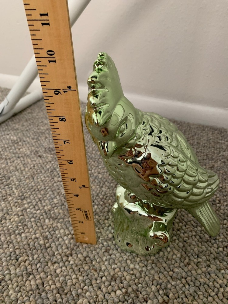 Metallic Green Ceramic Macaw Parrot Tropical Beach Theme Decor Statue Figure