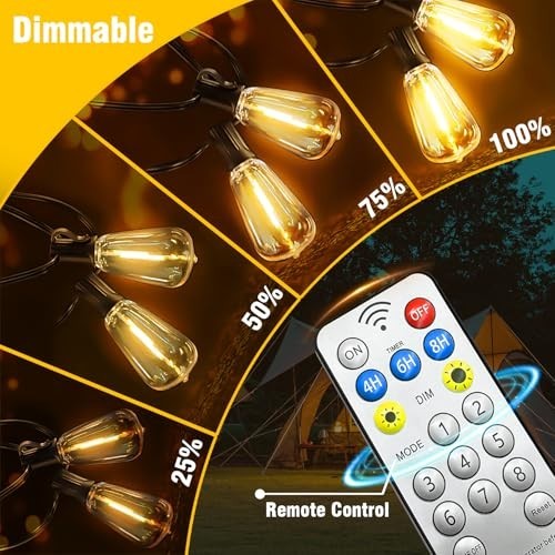 100FT Waterproof Solar String Lights with Remote & Timer, LED Shatterproof Bulbs