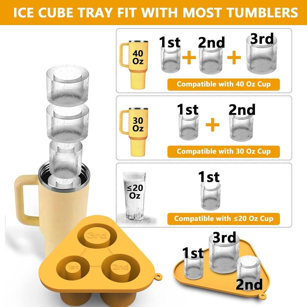 3 Hollow Silicone Ice Cube Maker With Lid Yellow