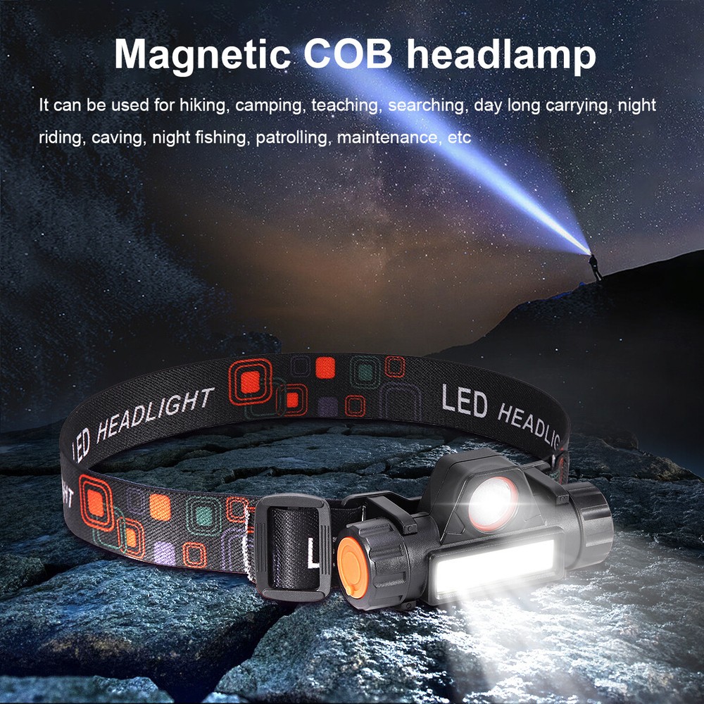 COB LED Headlamp USB Rechargeable Waterproof Headlight Head Light Flashlight US