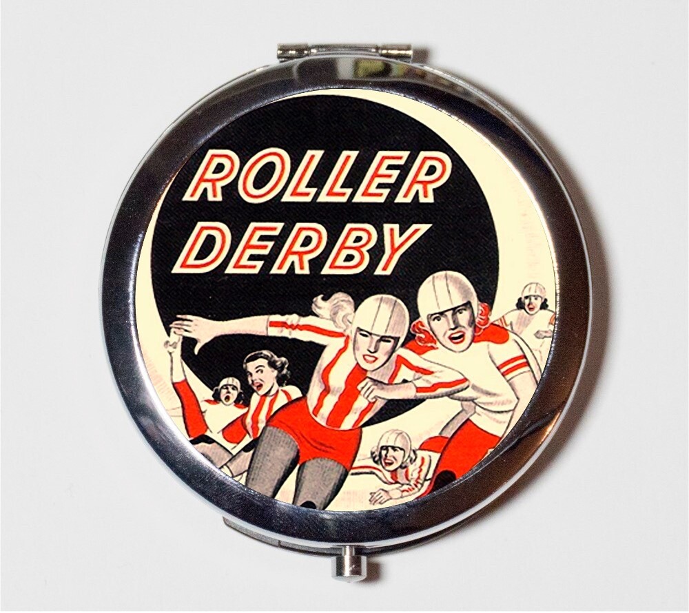 Retro Roller Derby Ad Skating Compact Mirror Make Up Pocket Mirror Cosmetic