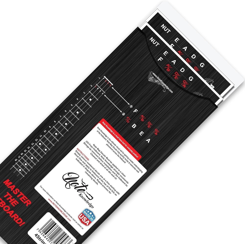 Durable Bass Guitar Fretboard Note Map Decals - Learn Notes, Chords & Scales