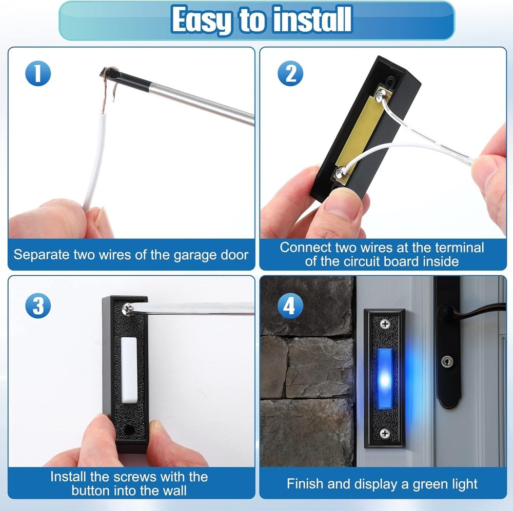 Energy-Efficient Lighted Doorbell Button - Wall Mount, Blue LED, 2 Pack