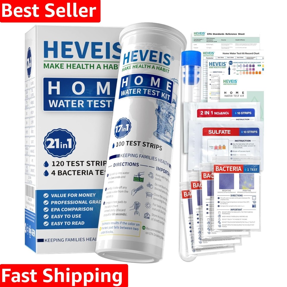 Comprehensive 21-in-1 Water Testing Kit – 120 Strips, Bacteria Testing Included