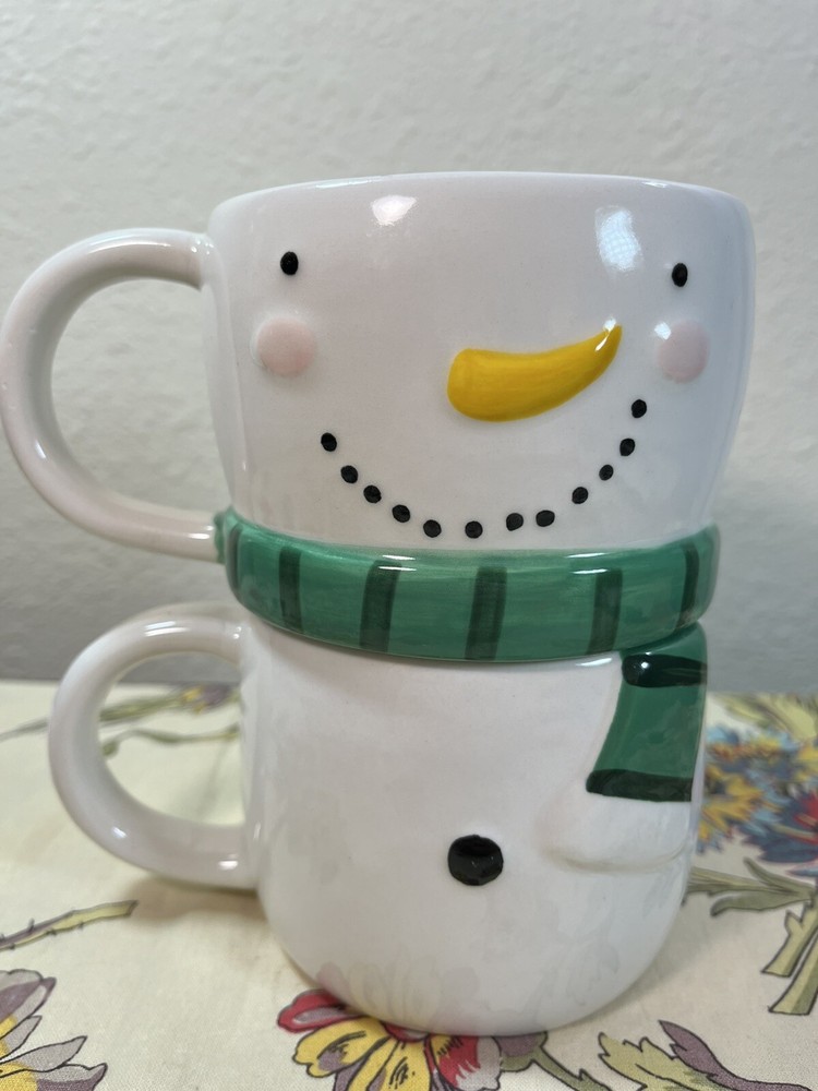 snowman stackable mugs 2 pcs set winter