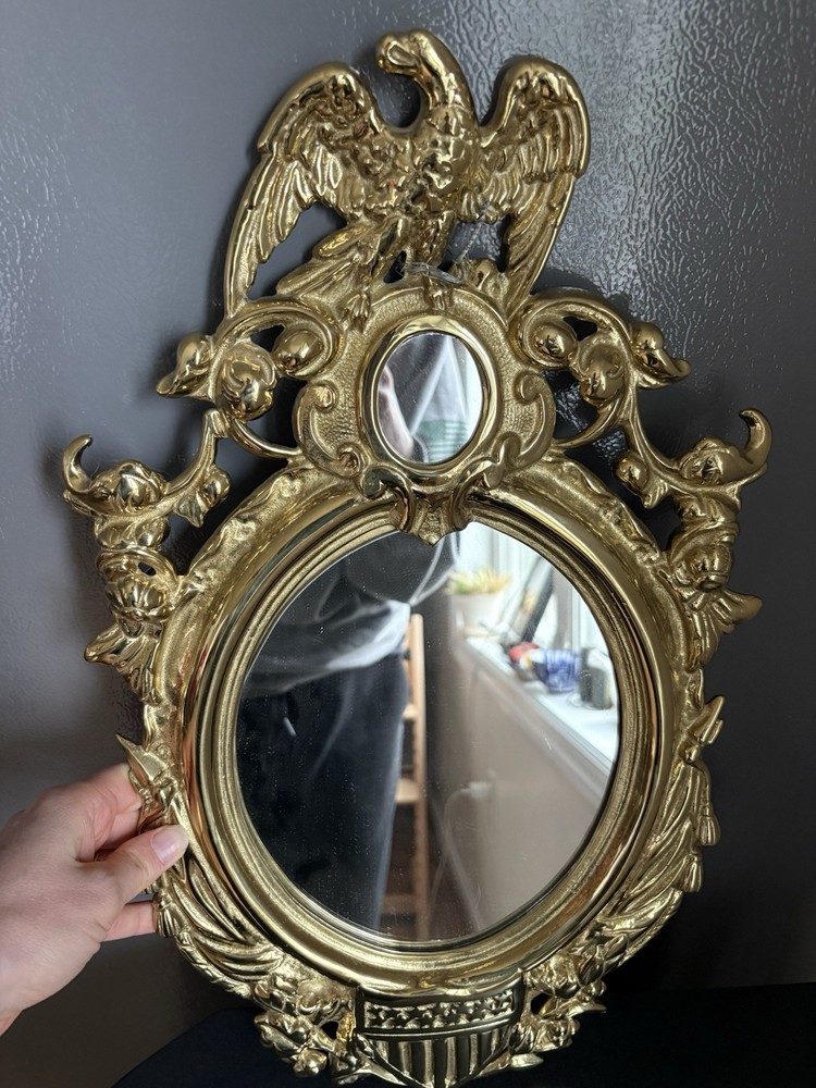 CIVIL WAR ERA SOLID BRASS EAGLE FEDERAL SHIELD MIRROR FRAME VINTAGE
