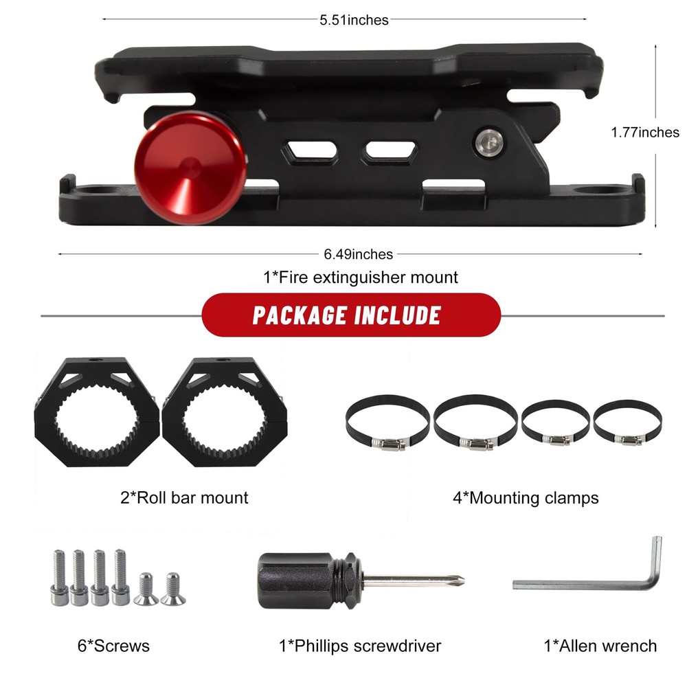 UTV Fire Extinguisher Mount Kit- Quick Release Roll Bar Black 1