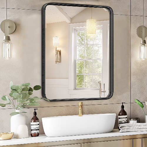 Bathroom Mirror 36"x 24" Wall Mirror with Rectangular Metal Frame, Black
