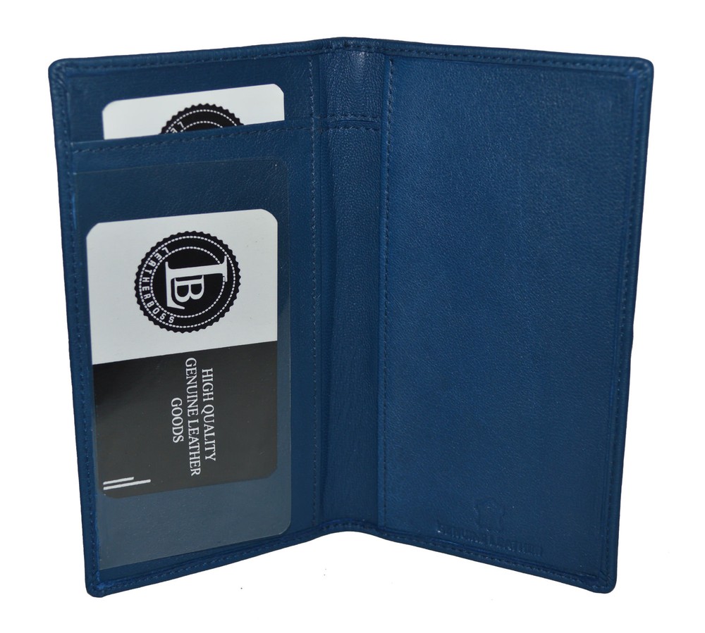 Leatherboss Genuine Leather PLAIN Slim Checkbook Cover, Blue