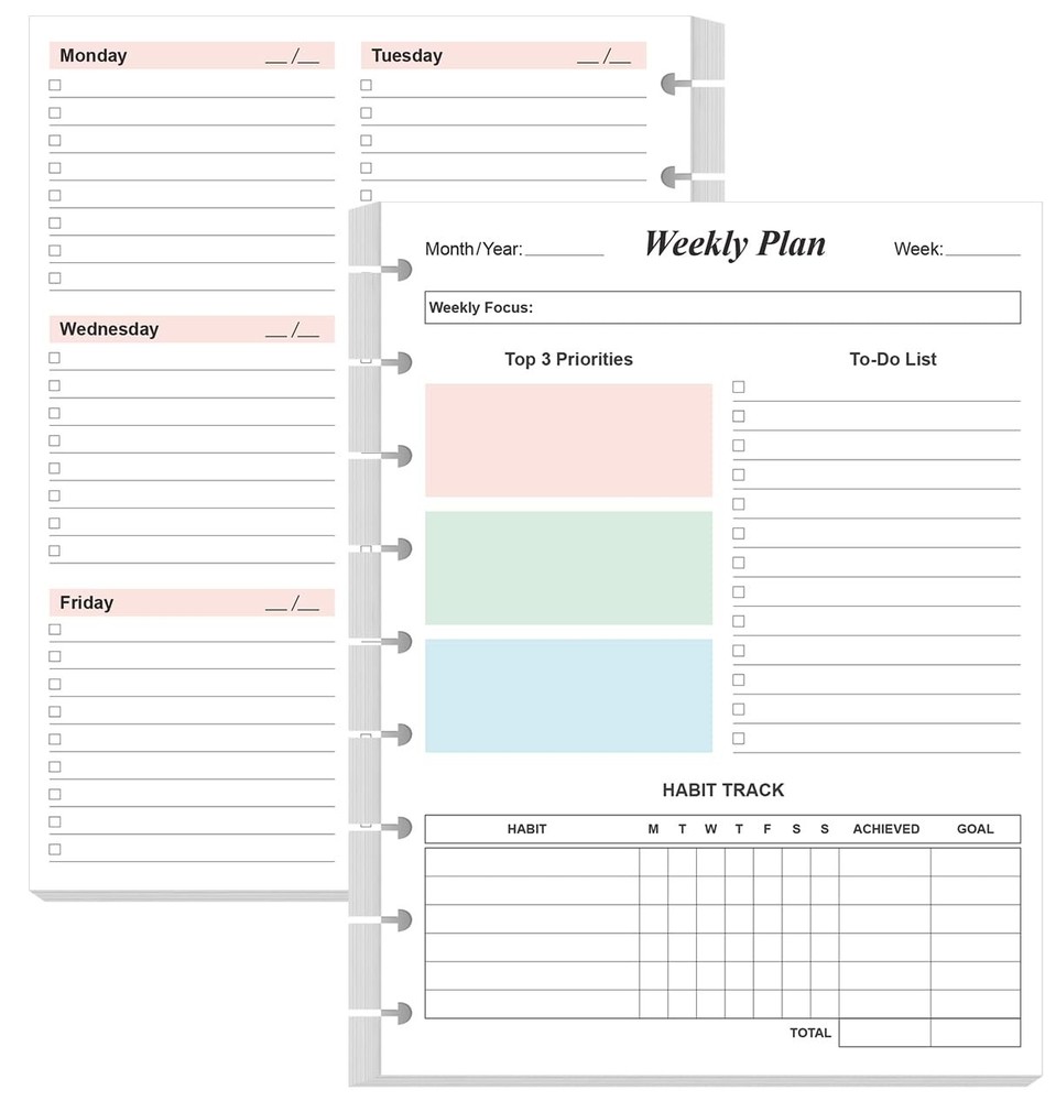 (2-Pack) 9 Disc Weekly Planner Undated Refills - Classic 2-Pack, Colorful