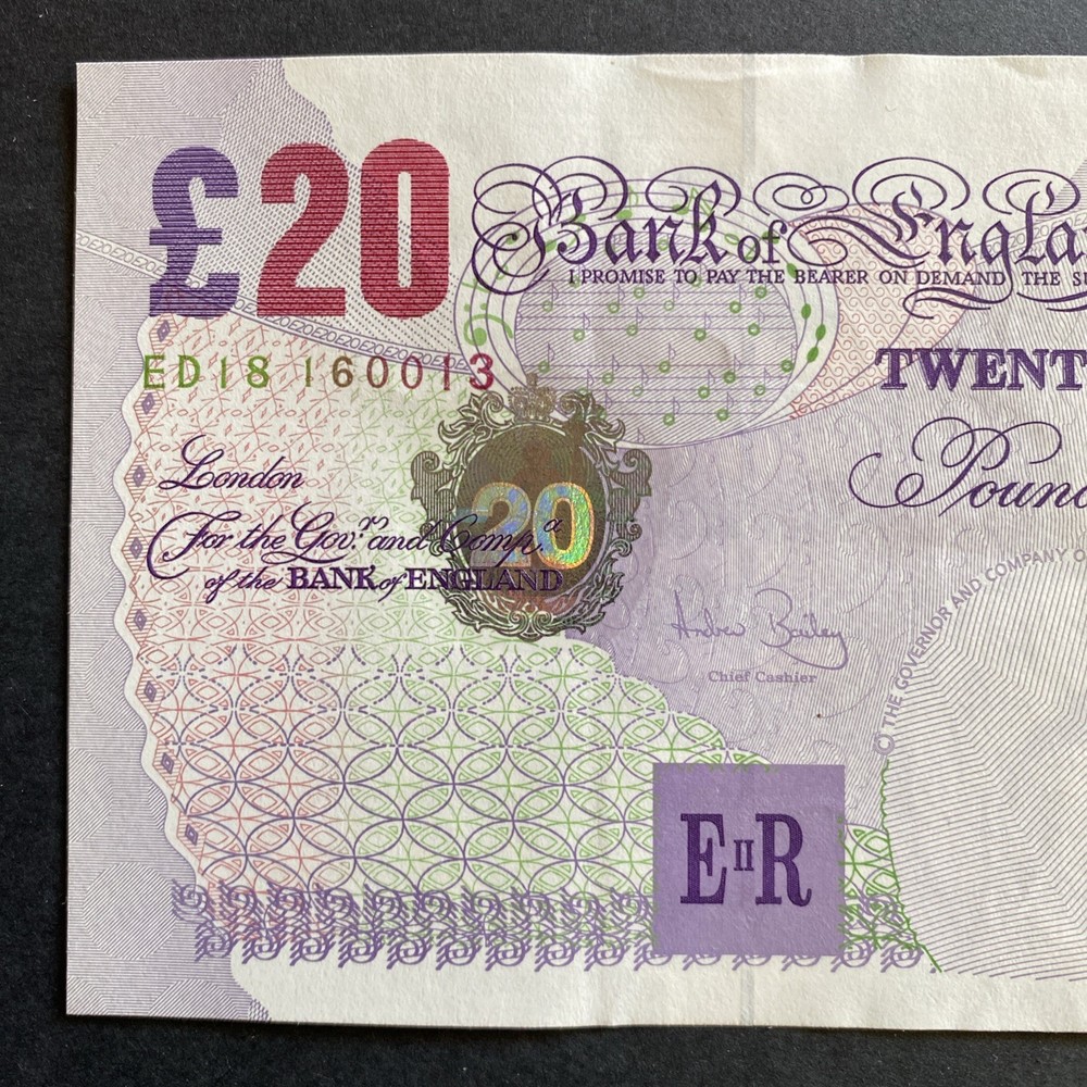 £20 Andrew Bailey Prefix ED18 Twenty Pound Note, 1999 Edward Elgar, Uncirculated