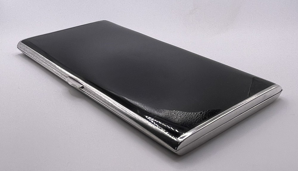 Art Deco Sterling Silver Watrous Black Enamel Cigarette Case