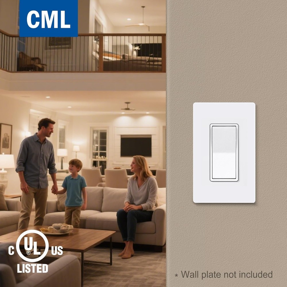 CML Single Pole Decorator Light Switch, 20 Pack Rocker Paddle Wall Switch, 15A 1