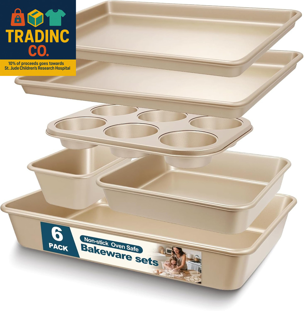 Baking Pans Set, Nonstick Stackable Bakeware Sets, Oven Pans for Cooking,  6 Pie