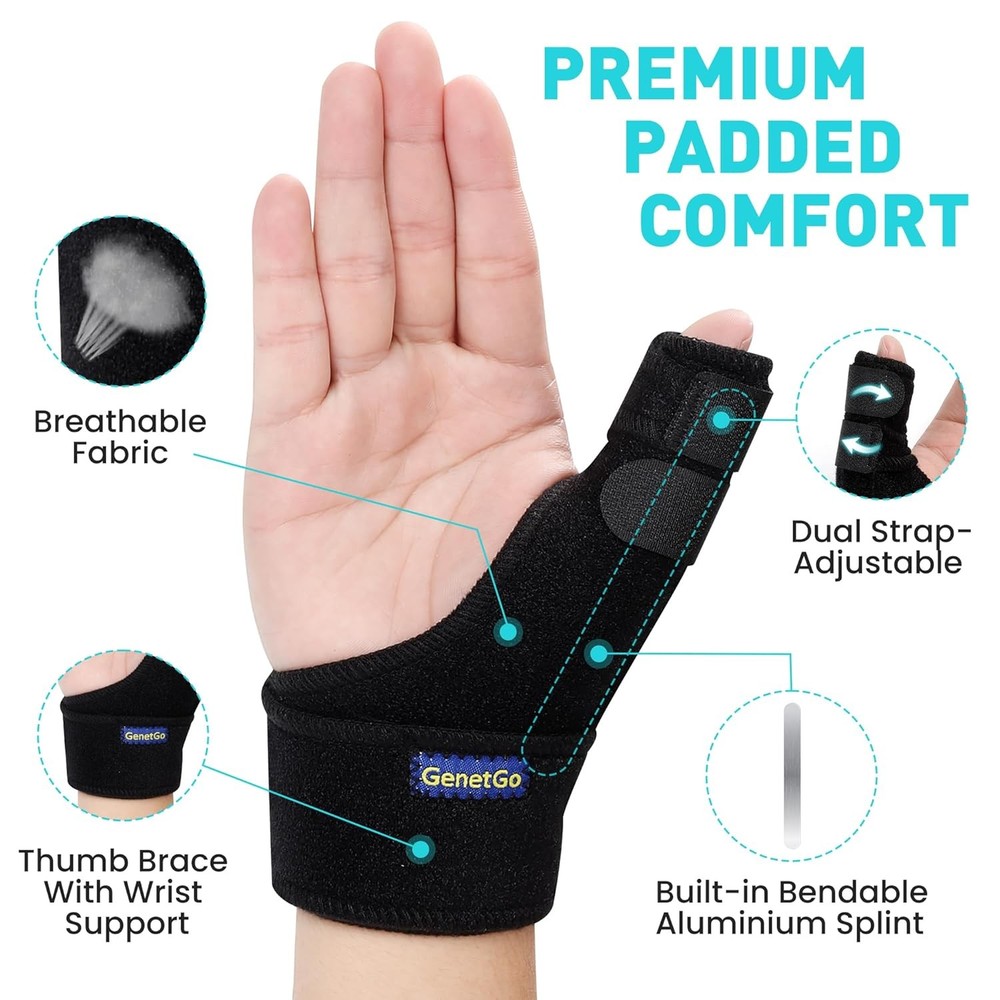 Trigger Thumb Splint - Spica Support Brace Stabilizer One Size, Black