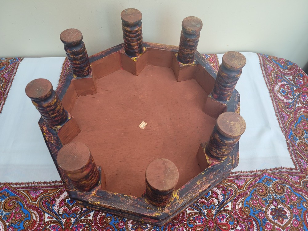 Old Style Anglo-Indian Low Bajot Table Octagonal Painted Boho Prayer Table