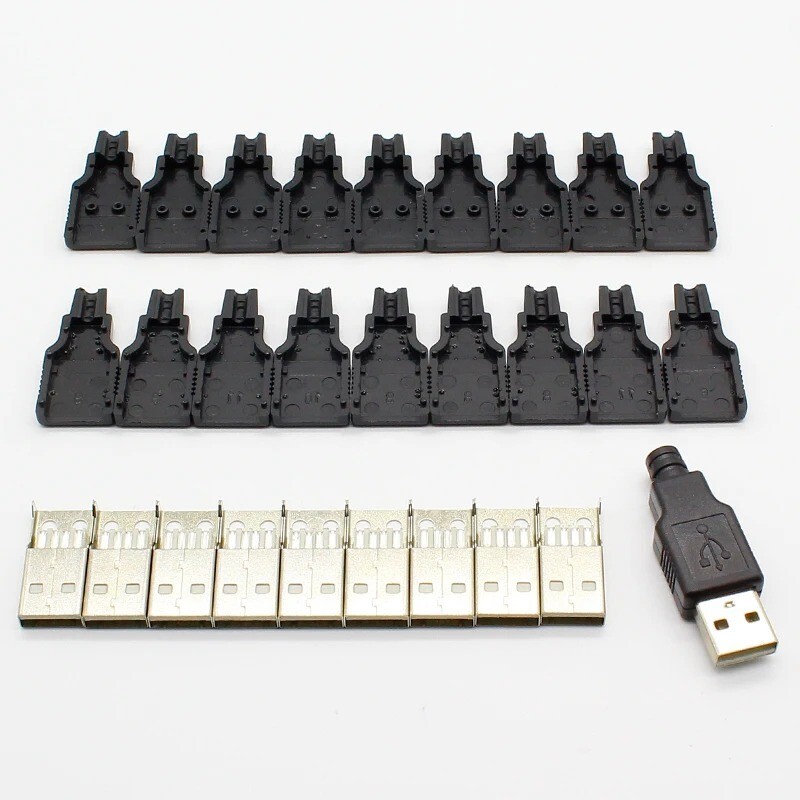 10pcs USB Male Connector Type-A Cable Replacement Plug with Black Plastic Cover