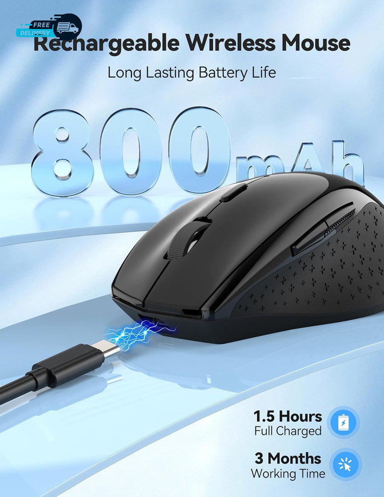 Wireless Mouse Rechargeable Mouse for Laptop Computer2.4G USB Computer Mice