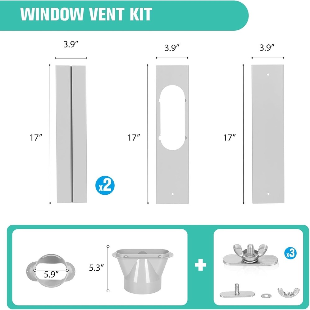 Portable AC Window Vent Kit with 5.9” Exhaust Hose Universal Window Seal Kit