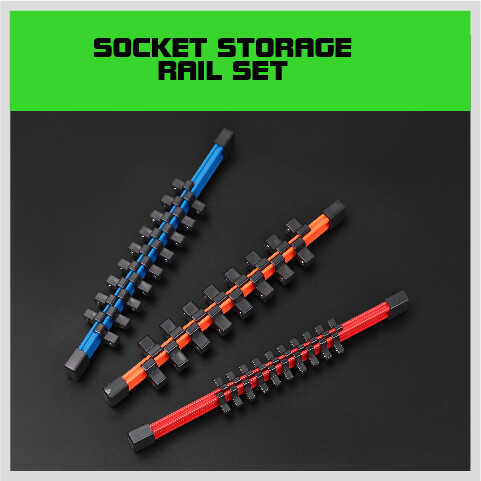 3PC Socket Organizer Sliding Holder Rail Mountable 1/4" 3/8" 1/2" Tool Storage