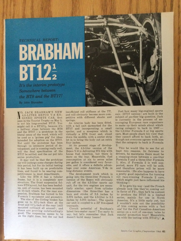 AV43 Article Technical Report Brabham BT`12 1/2 Prototype Between BT8 & BT17 1pg