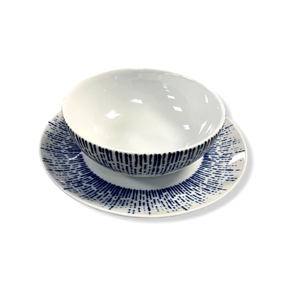 NEIMAN MARCUS 6-Piece Blue White Drizzle Dinnerware Set