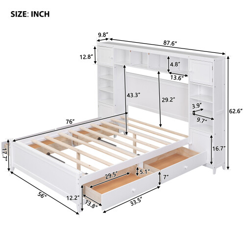 Solid Wood Platform Bed Frames with Storage Drawers All-in-One Cabinet and Shelf