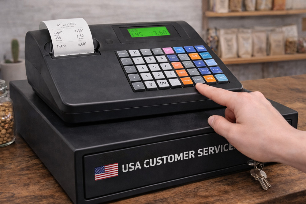 Cash Register with Receipt Printer and Dual Display, Includes Starter Roll