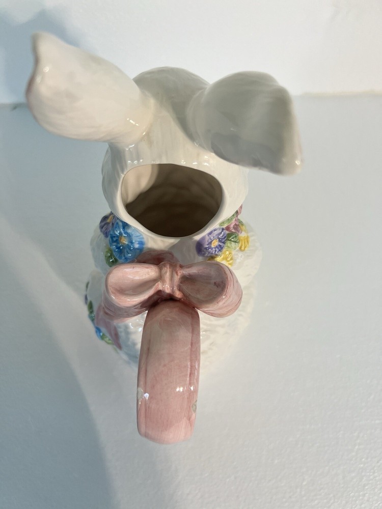 Ceramic White Easter BunnyPitcher Creamer Spring FloralDecor 12 Ounce