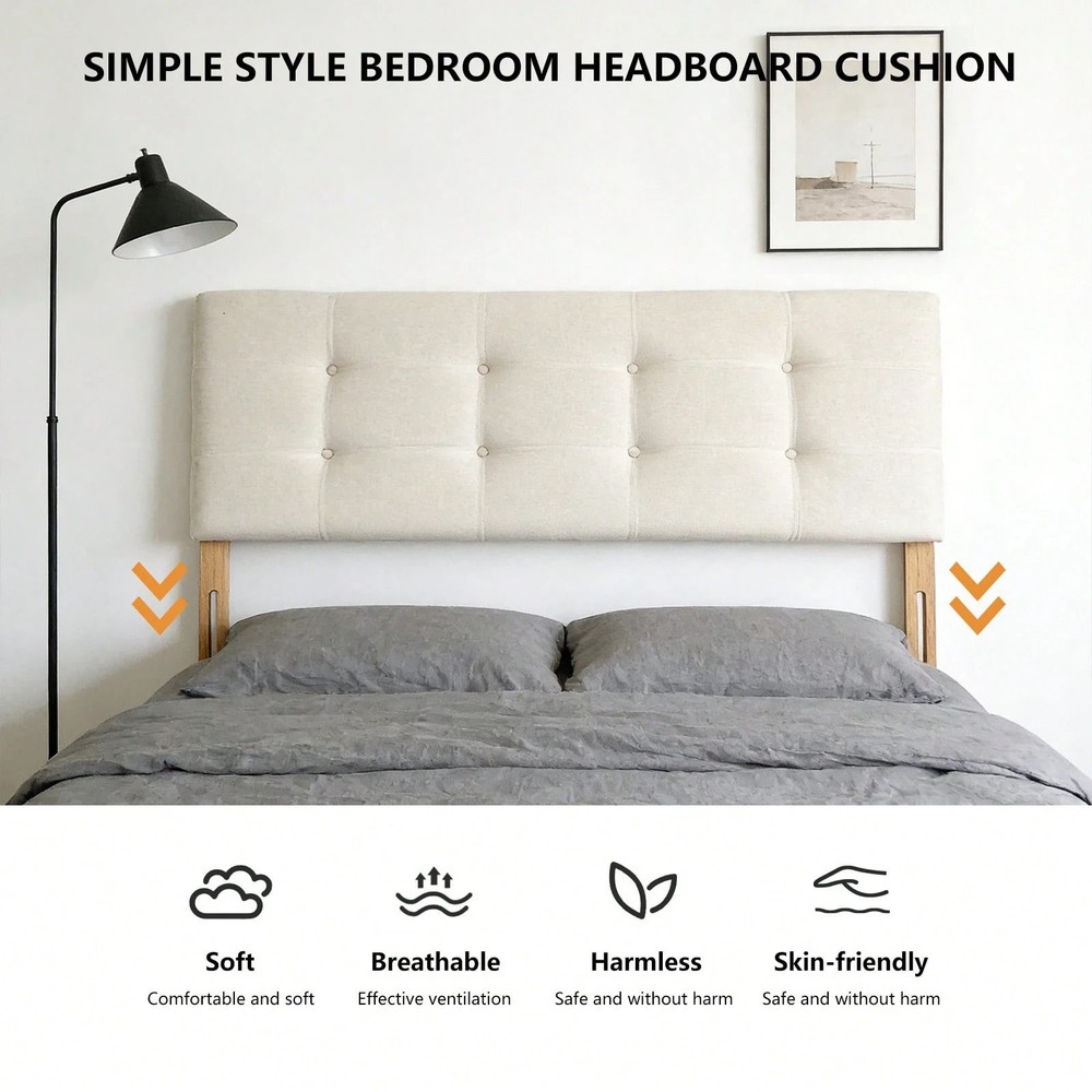 ：Lcchabls Linen Upholstered Button Tufted Headboard Adjustable Height Solid Wood