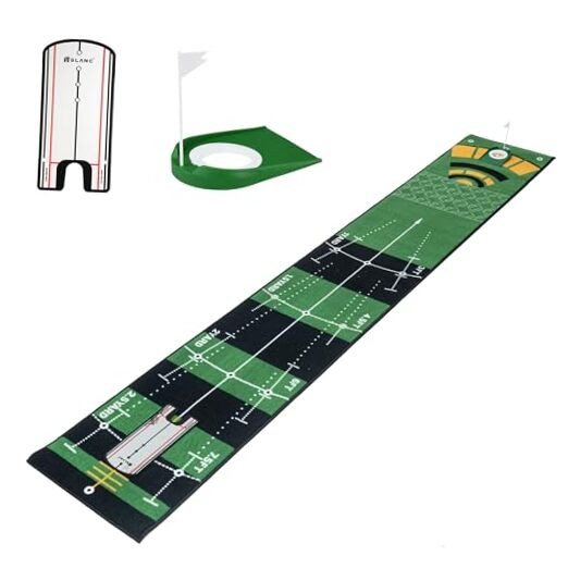 Golf Putting Practice Mat Set with Alignment Mirror & Upgraded Putting Mat