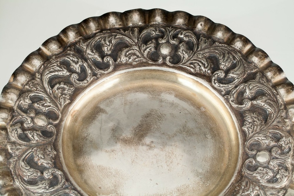 Large Silver Tray with Hand-Chased Repousse Design 40 Oz Nice!