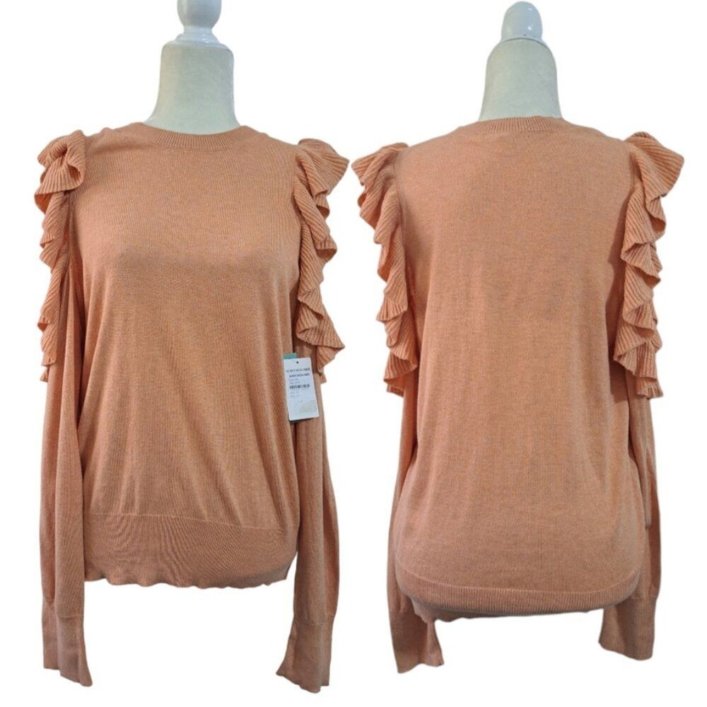 Abound Women's Large Ruffle Cold Shoulder Knit Pullover Sweater Long Sleeves
