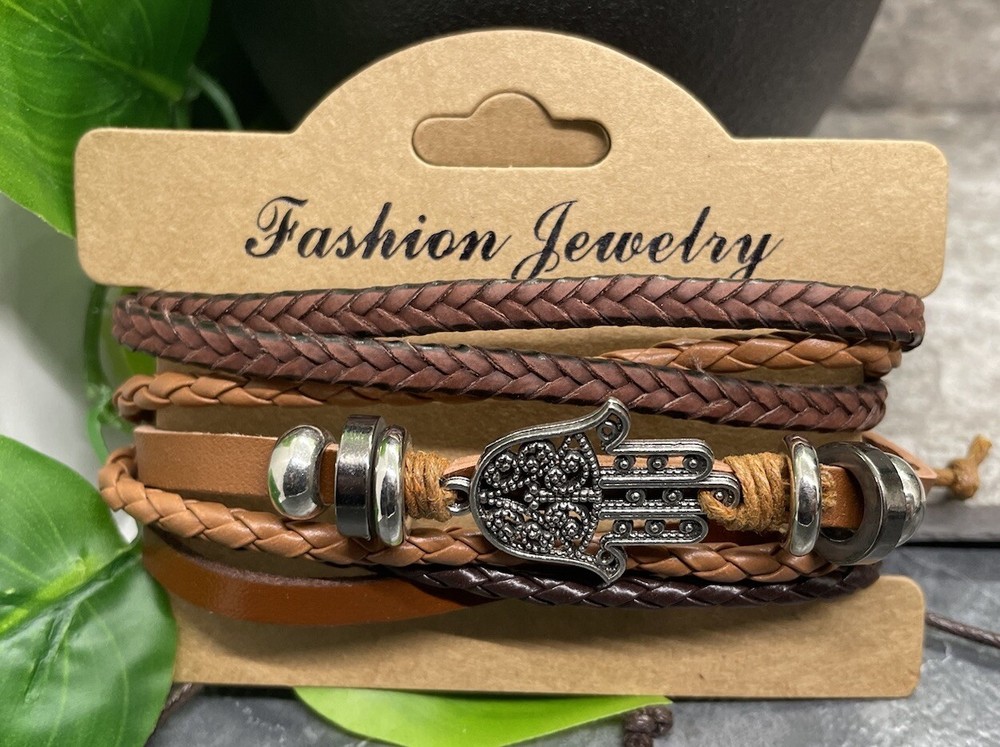 3 PC PU Leather Punk Bracelet Stackable Adjustable Tie New Free Ship B3327