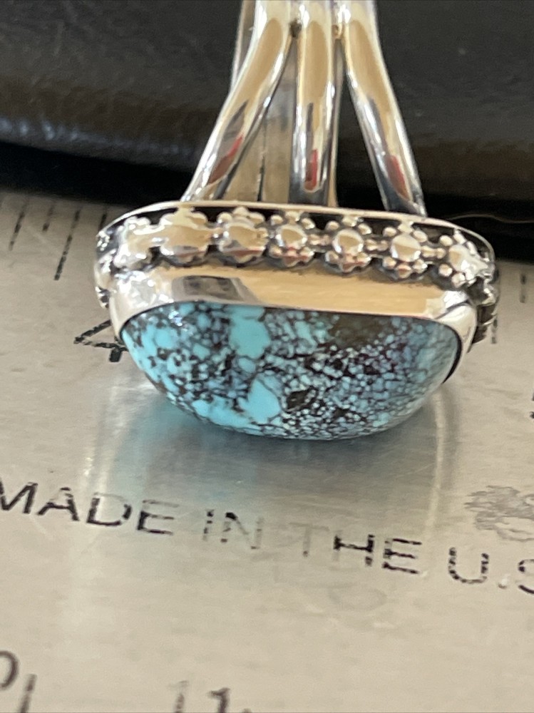 Blue Spiderweb Turquoise Navajo Sterling Silver Ring Size 6 10304