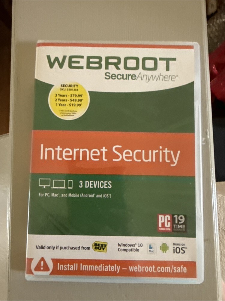 Webroot Secure Anywhere Windows 10 Internet Security Antivirus 3 Devices Sealed