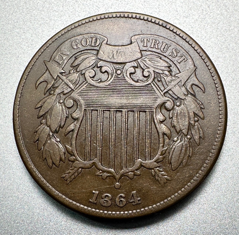 1864 LARGE MOTTO 2 CENT PIECE   NICE DETAIL  #2006